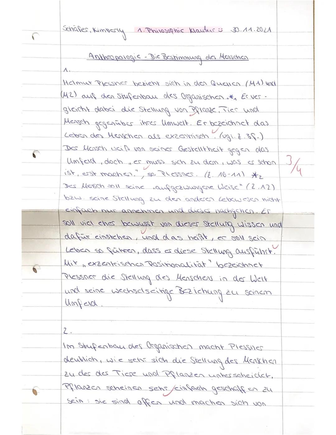 1) Bestimmen Sie Helmut Plessners Begriff der ,exzentrischen Positionalität" unter Bezug-
nahme der Quellen (M1) und (M2).
stellung in der W