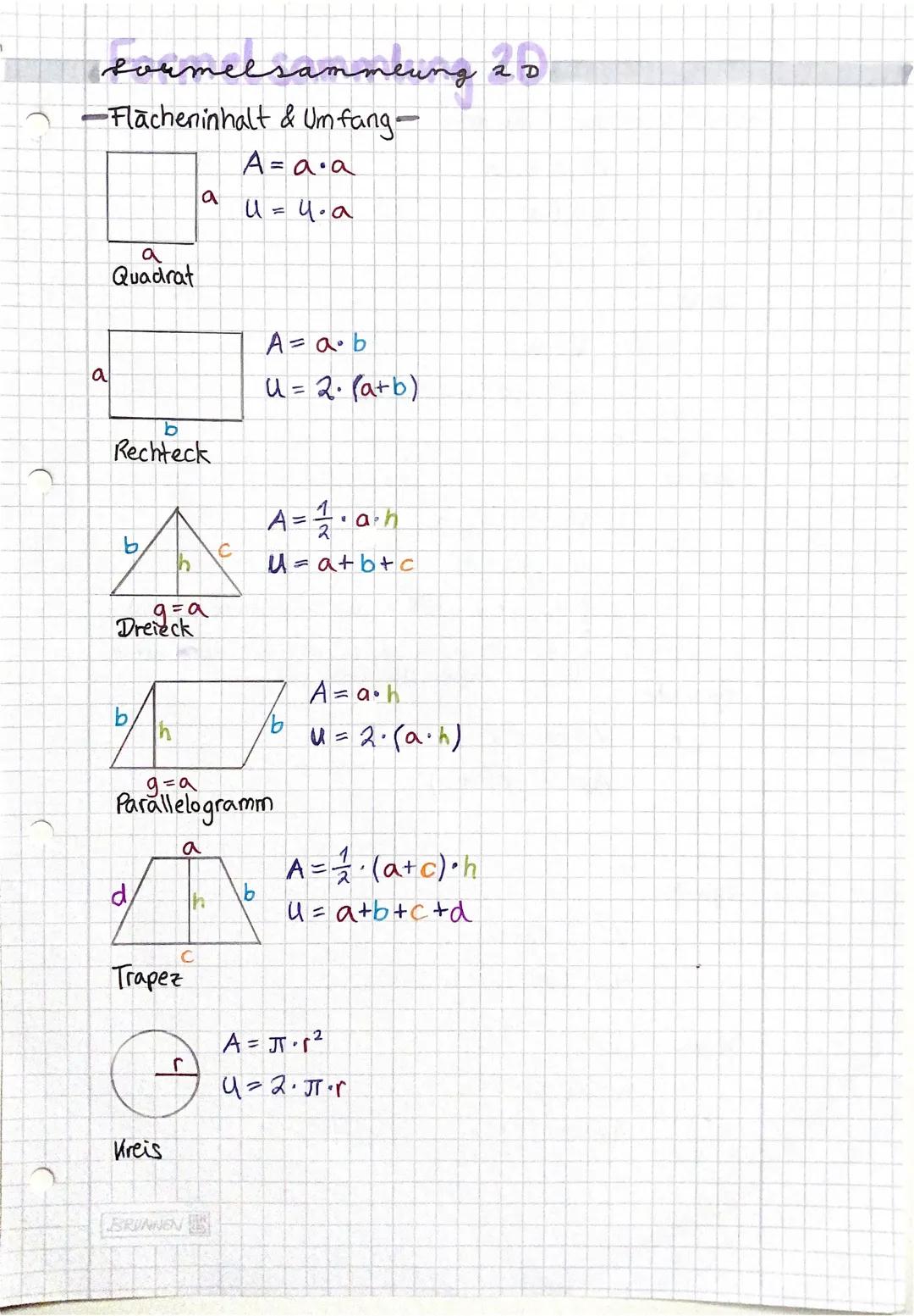 a
formelsammlung 3
• Oberflächeninhalt & Volumen-
V=a·a·a
A₂ = 6a²
a
Würfel
a
Quader
+
*
Pyramide
r
Zylinder
C
Kugel
V=a• buc
A₂ = 2(ab+ac+b