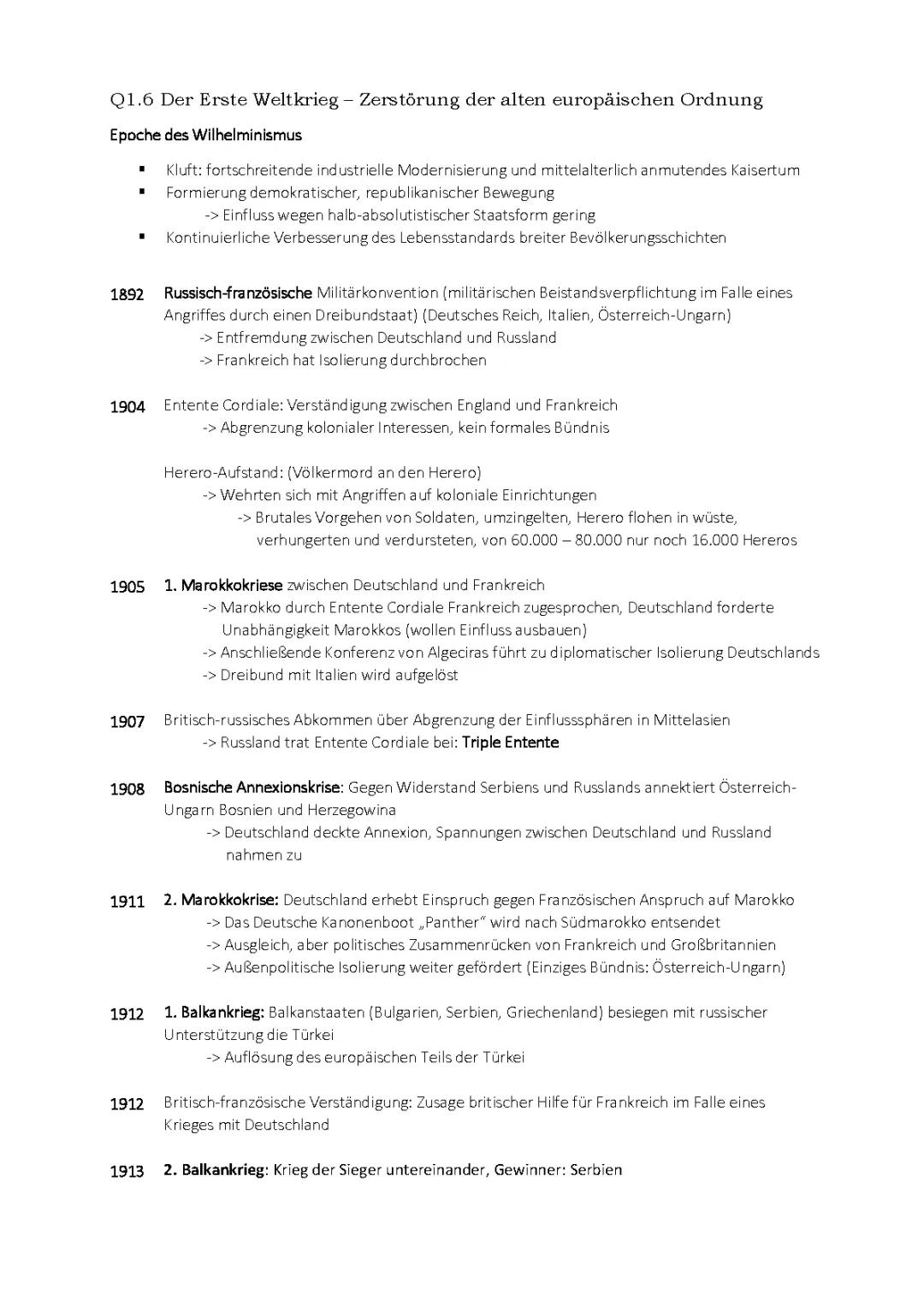 Geschichte Abitur (Wilhelm II., Erster Weltkrieg)