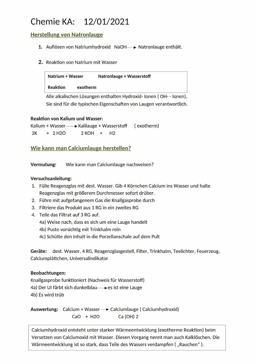 + UI
Chemie KA: 12/01/2021
Untersuchung von Flüssigkeiten mit Universalindikator
Leitungswasser Verd.
Grün
Auswertung:
Salzsäure
Rosa/Pink
M