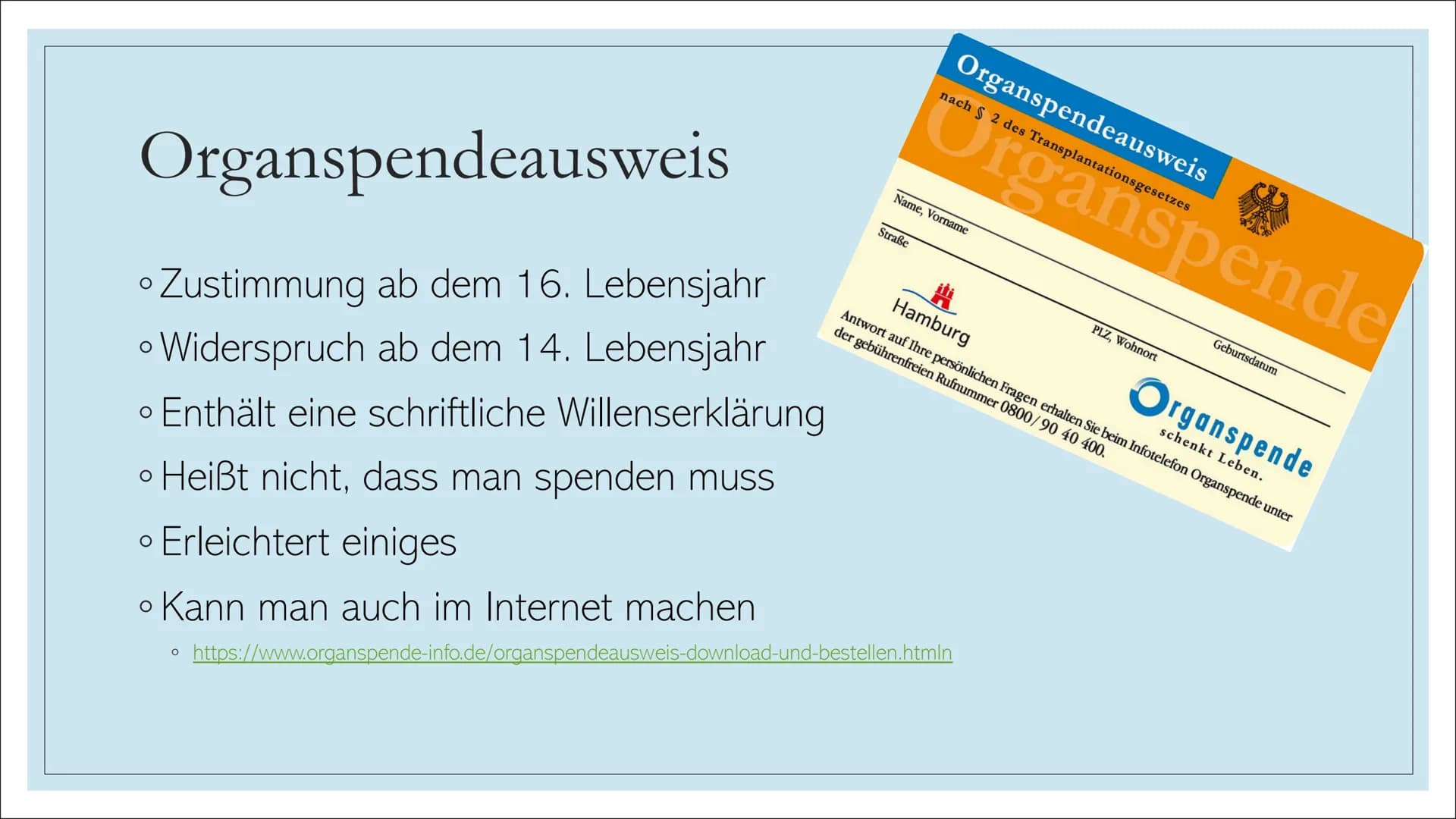 ORGANSPENDE Struktur
1. Leitfrage
2.
Definition
3. Organe und Gewebe zum Spenden
4. Voraussetzungen
5. Organspendeausweis
6. Organspender in