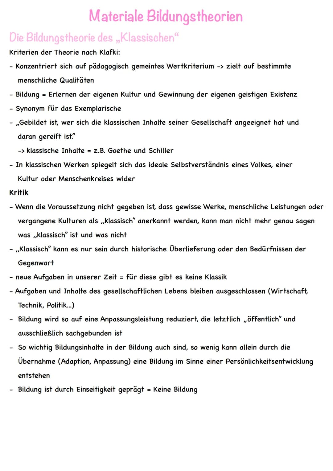 Die Theorie der funktionalen Bildung
Kriterien der Theorie nach Klafki:
Theoriebegründer: Erich Lehmensick
Kern: Herausbildung von Kräften (