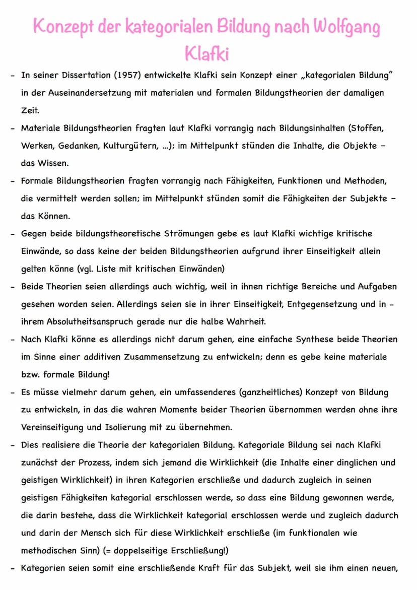 Die Theorie der funktionalen Bildung
Kriterien der Theorie nach Klafki:
Theoriebegründer: Erich Lehmensick
Kern: Herausbildung von Kräften (