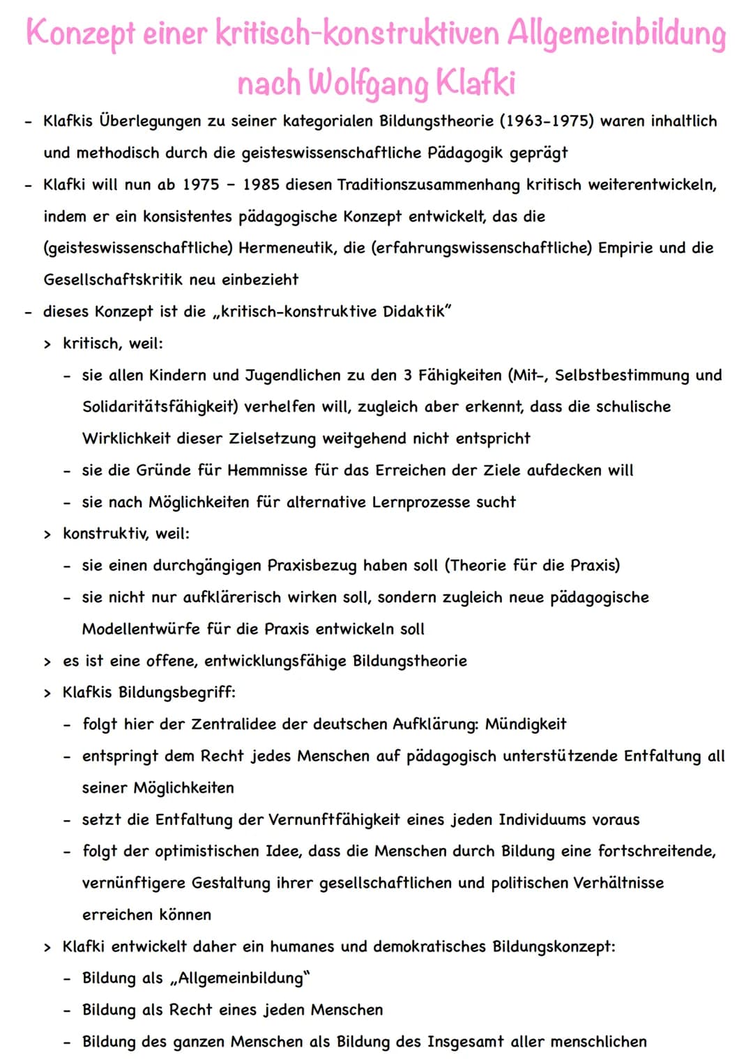 Die Theorie der funktionalen Bildung
Kriterien der Theorie nach Klafki:
Theoriebegründer: Erich Lehmensick
Kern: Herausbildung von Kräften (