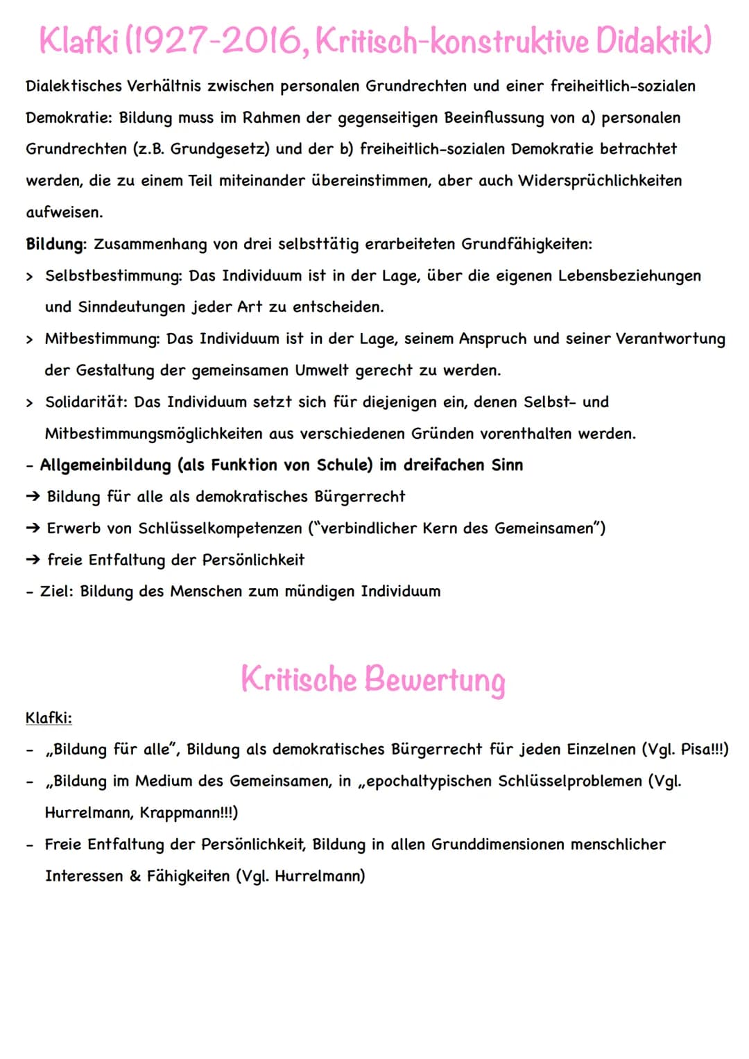 Die Theorie der funktionalen Bildung
Kriterien der Theorie nach Klafki:
Theoriebegründer: Erich Lehmensick
Kern: Herausbildung von Kräften (