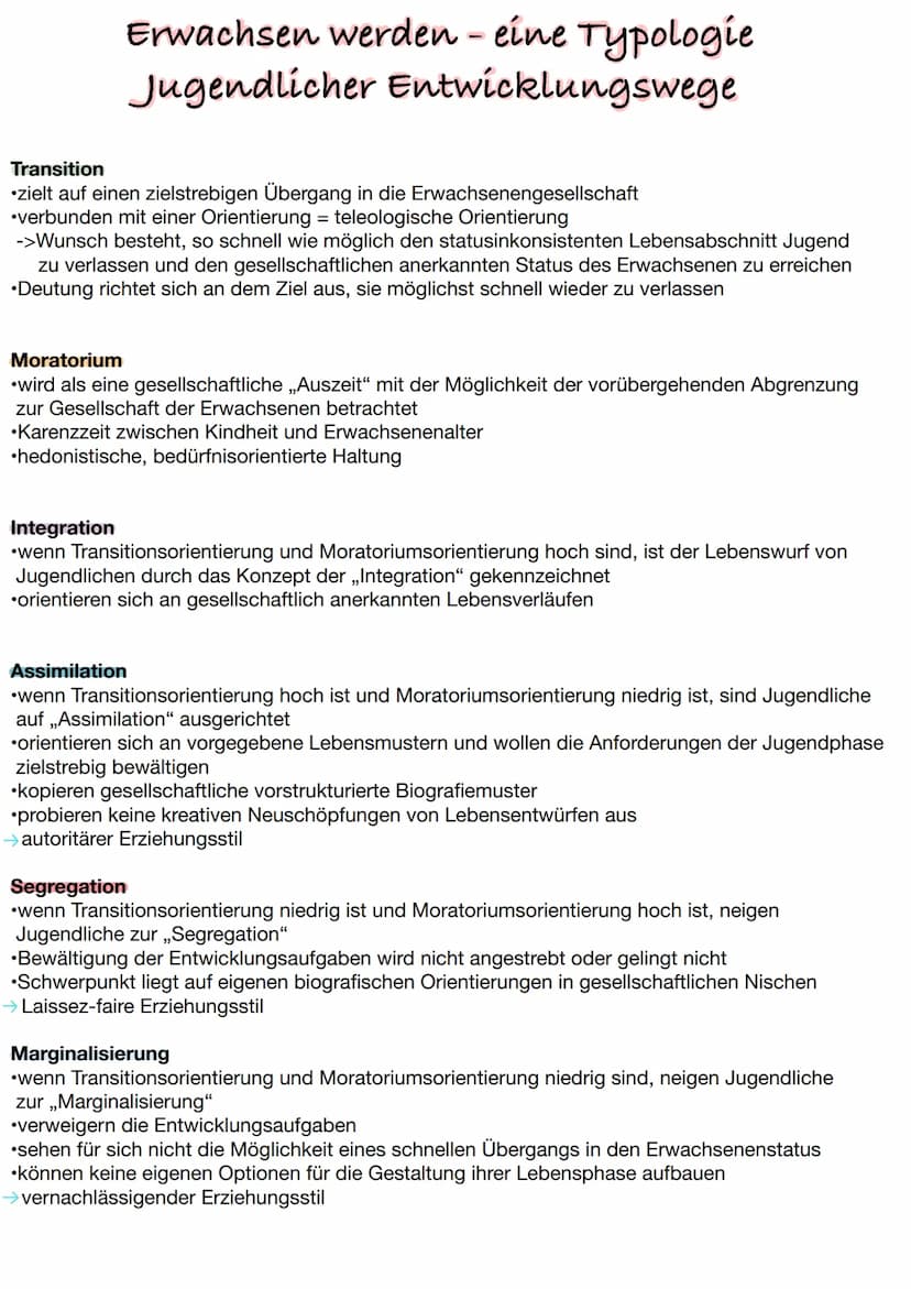 Erwachsen werden - eine Typologie
Jugendlicher Entwicklungswege
Transition
•zielt auf einen zielstrebigen Übergang in die Erwachsenengesells