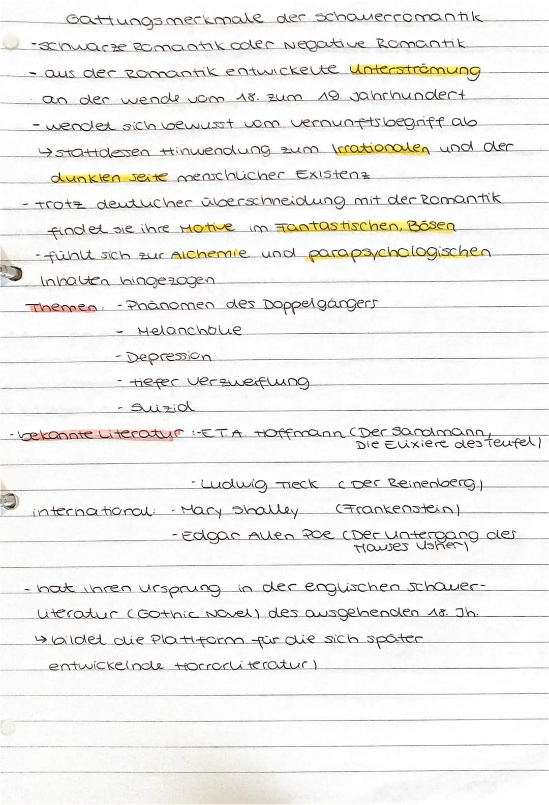 Gattungsmerkmale der schauerromantik
-schwarze Romantik oder Negative Romantik
- aus der Romantik entwickelte unterströmung
an der wende vom