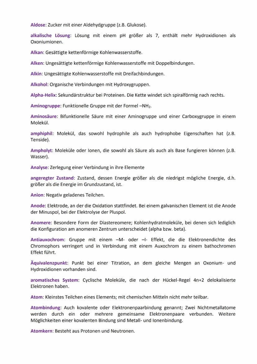 Glossar: Fachbegriffe aus der Chemie
Das Glossar enthält (so gut wie) alle Fachbegriffe, die man vom Anfangsunterricht der Chemie bis
zum Ab