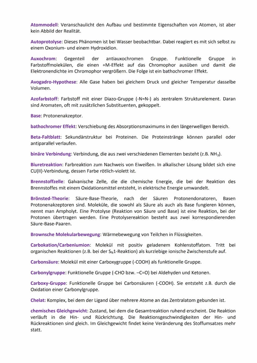 Glossar: Fachbegriffe aus der Chemie
Das Glossar enthält (so gut wie) alle Fachbegriffe, die man vom Anfangsunterricht der Chemie bis
zum Ab