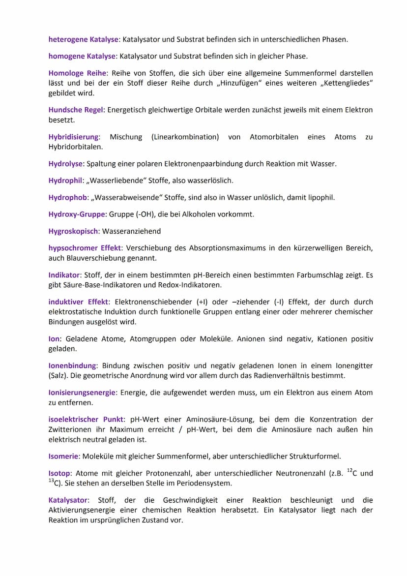 Glossar: Fachbegriffe aus der Chemie
Das Glossar enthält (so gut wie) alle Fachbegriffe, die man vom Anfangsunterricht der Chemie bis
zum Ab