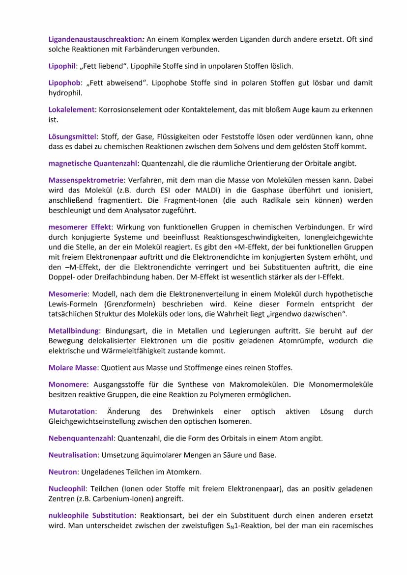 Glossar: Fachbegriffe aus der Chemie
Das Glossar enthält (so gut wie) alle Fachbegriffe, die man vom Anfangsunterricht der Chemie bis
zum Ab