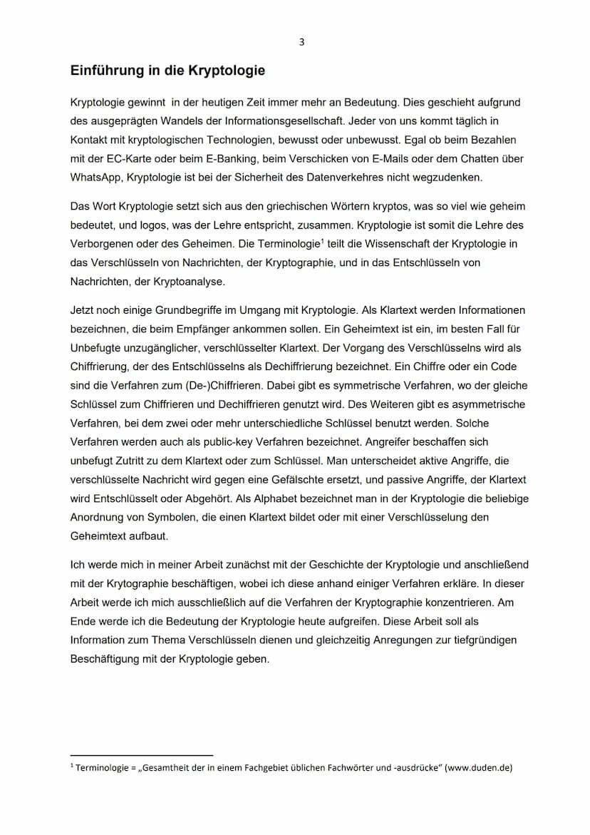 Facharbeit Informatik
Kryptologie
Klasse 9
Schuljahr 2017/2018
07.06.2018 1 Einführung in die Kryptologie..
2 Geschichtliche Entwicklung der