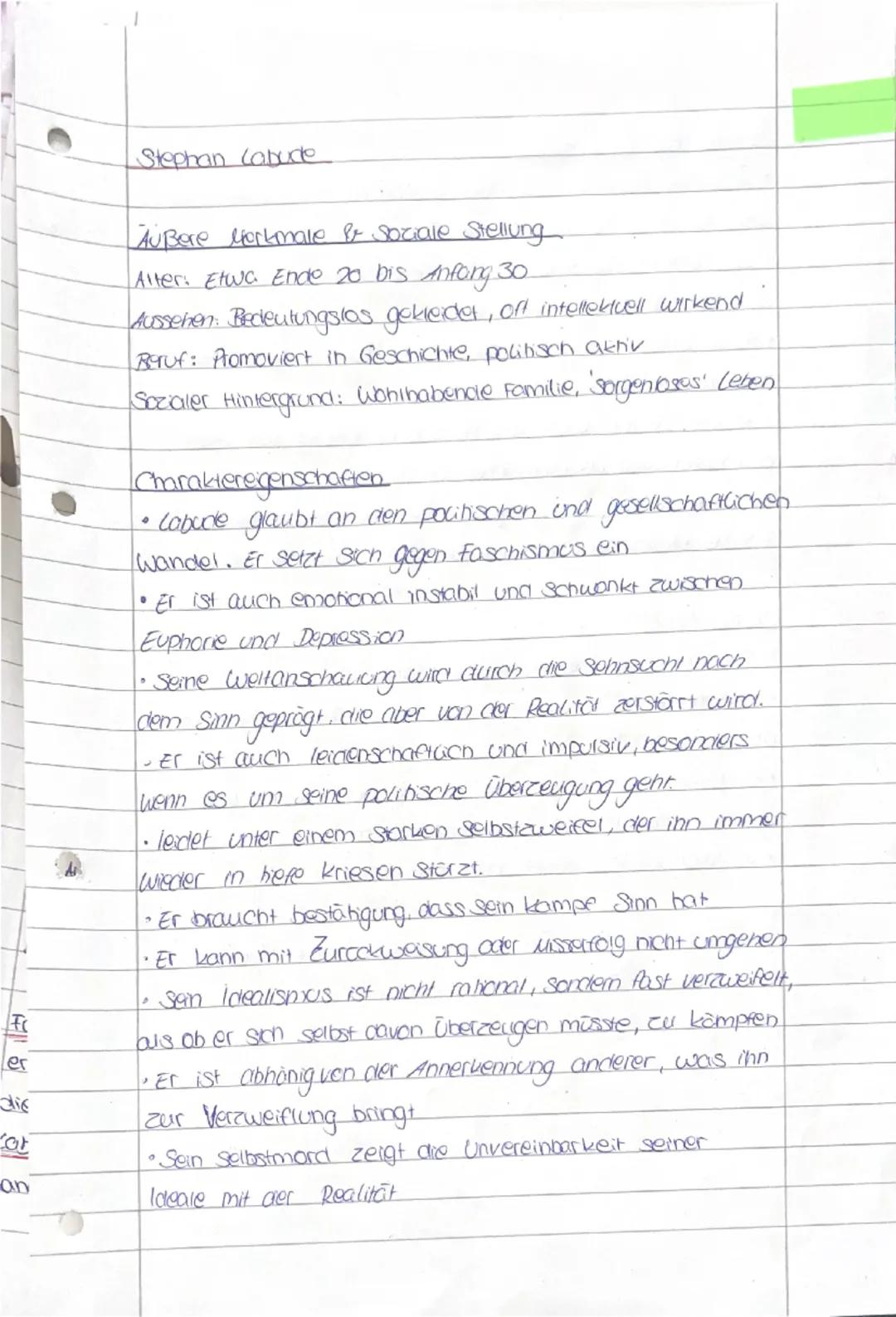 Deutsch-Abitor
Charakterisieping: Fabian und Labade

Jakob Fabian

Außere Merkmale & Soziale Stellung.
• Alter: Etwa Ende 20 bis Anrong 30
A