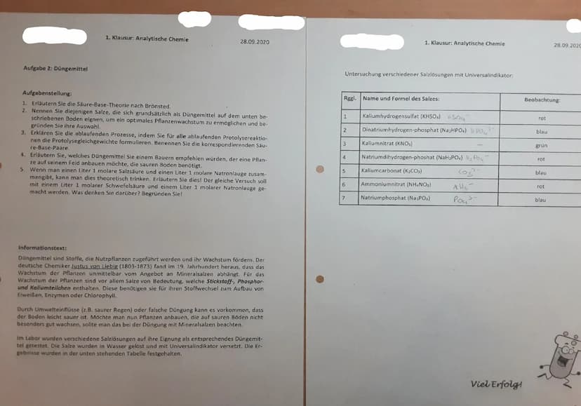 1. Klausur: Analytische Chemie
Aufgabe 1: Quantitative Untersuchung von acetylcysteinhaltigen Arzneimitteln"
28.09.2020
Aufgabenstellung:
1
