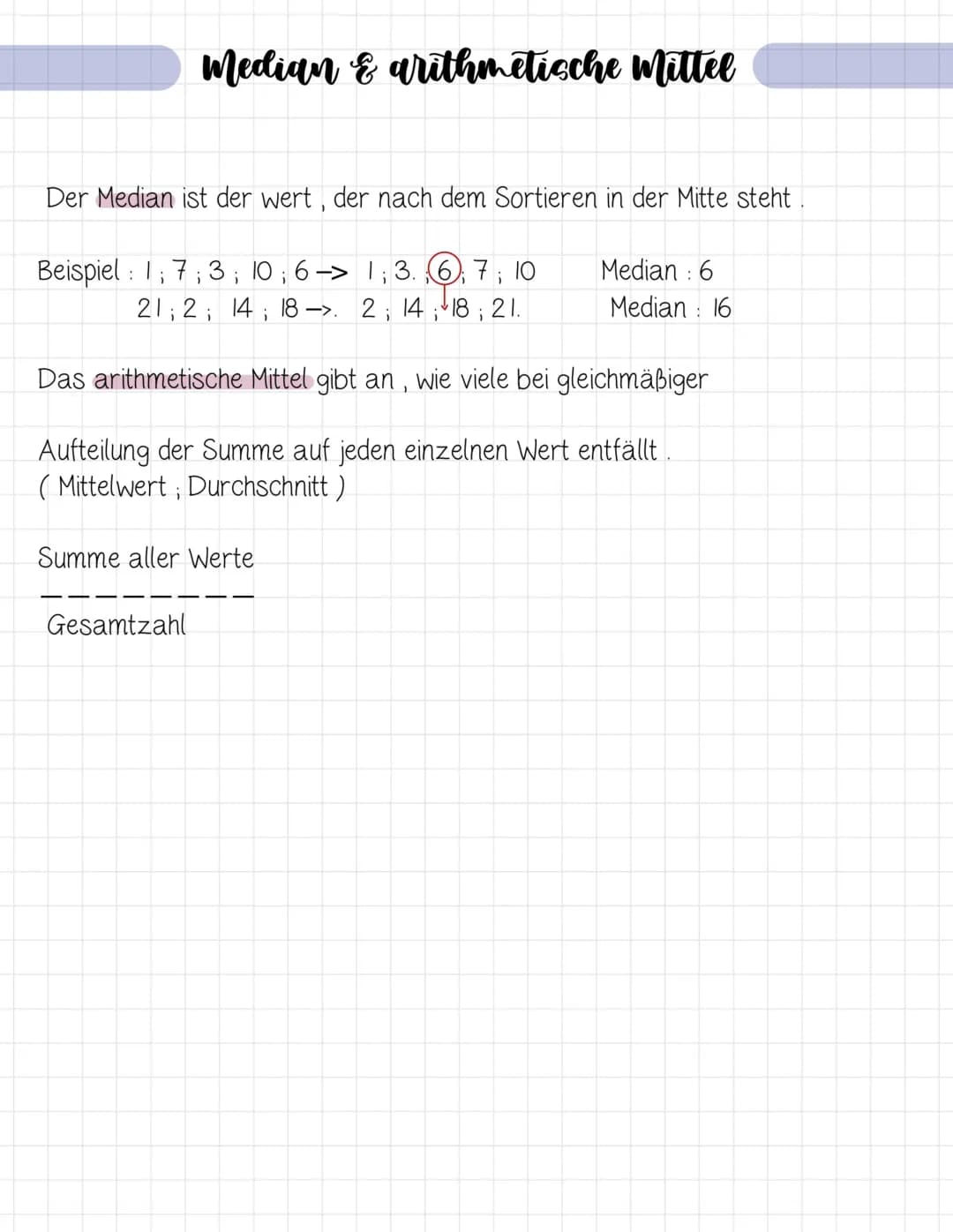 Median  und arithmetische Mittel 