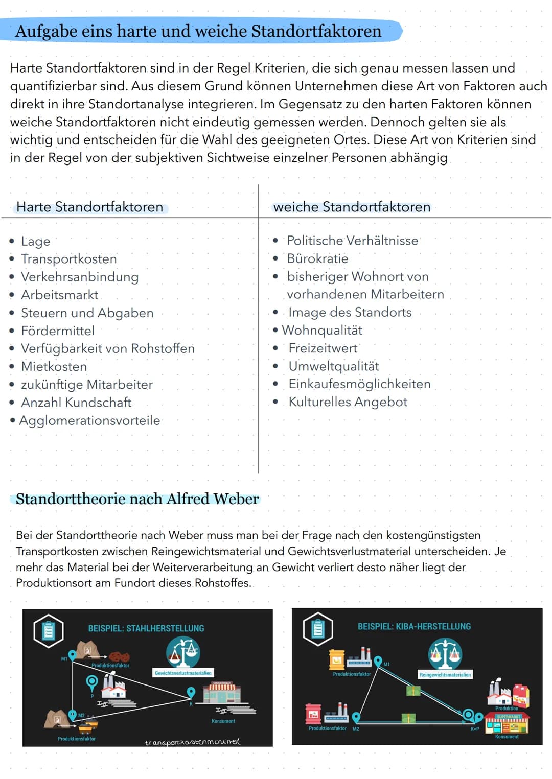 Aufgabe eins harte und weiche Standortfaktoren
Harte Standortfaktoren sind in der Regel Kriterien, die sich genau messen lassen und
quantifi