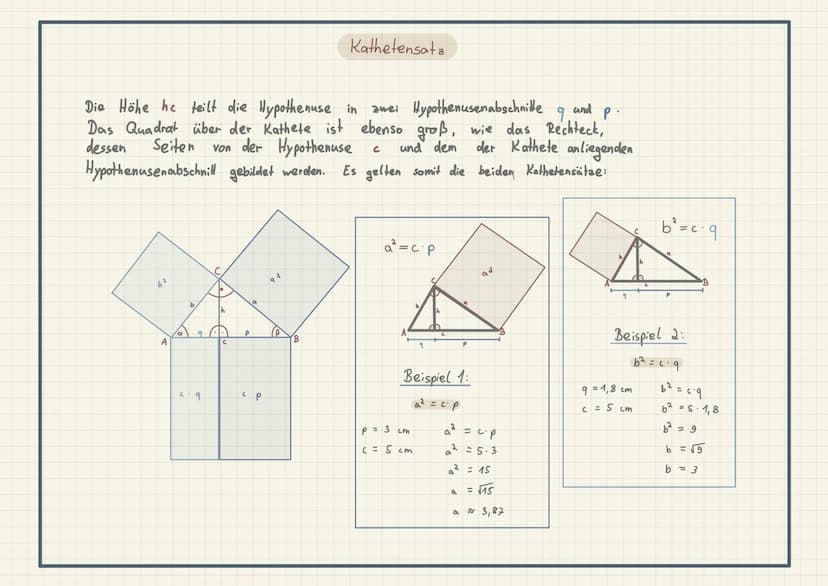 Der Satz des Pythagoras
Wenn das Dreieck ABC rechtwinklig ist, dann ist der Flächeninhalt des
Hypothemusenquadrats gleich der Summe der Fläc