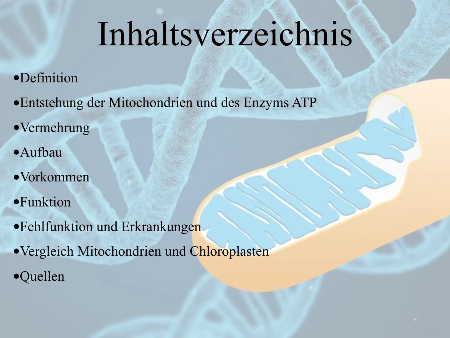 Mitochrondrien
das Kraftwerk der Zelle Inhaltsverzeichnis
•Definition
Entstehung der Mitochondrien und des Enzyms ATP
Vermehrung
•Aufbau
•Vo
