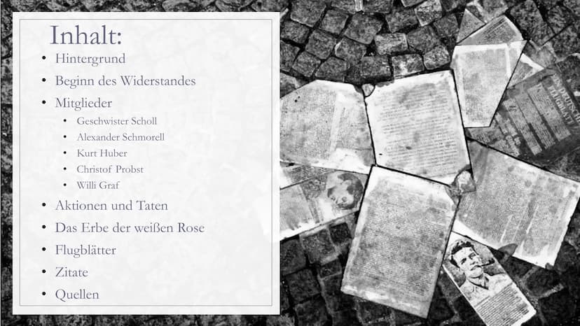 WIDERSTANDSGRUPPE
DIE WEIBE ROSE"
,,
Gegen den Nationalsozialismus! ●
●
●
Inhalt:
Hintergrund
Beginn des Widerstandes
Mitglieder
●
●
Kurt Hu