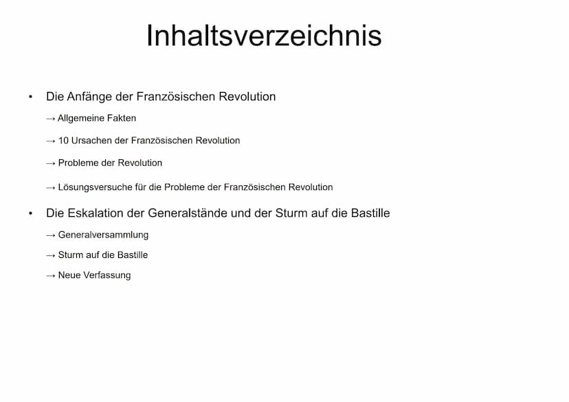 Napoleon und die Französische
Revolution Inhaltsverzeichnis
Die Anfänge der Französischen Revolution
→Allgemeine Fakten
→ 10 Ursachen der Fr