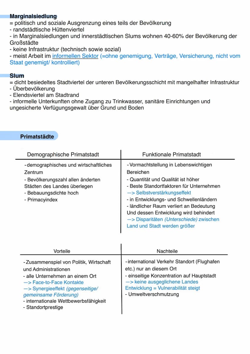 Metropolisierung und Marginalisierung
Metropole
- Hauptstadt oder politischer, wirtschaftlicher, gesellschaftlicher Mittelpunkt eines Landes