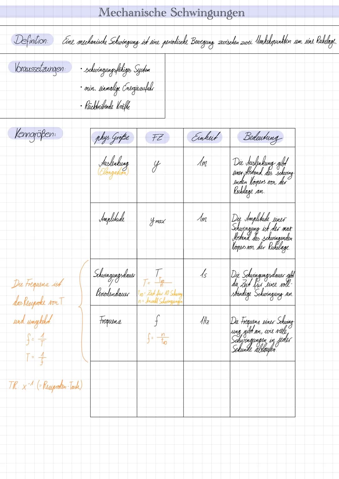 Mechanische Schwingungen
Definition: Eine mechanische Schwingung ist eine periodische Bewegung zwischen zwei Umkehpunkten
Voraussetzungen
sc