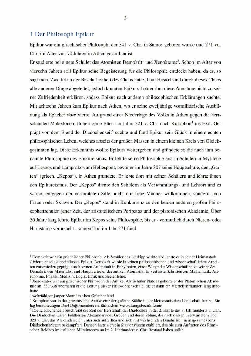 Der Epikureismus
Abb. I
Projektarbeit
Kurs: Grundkurs Latein Q2
Schuljahr 2020/2021 Inhaltsverzeichnis
1 Der Philosoph Epikur.
2 Die Lehre E