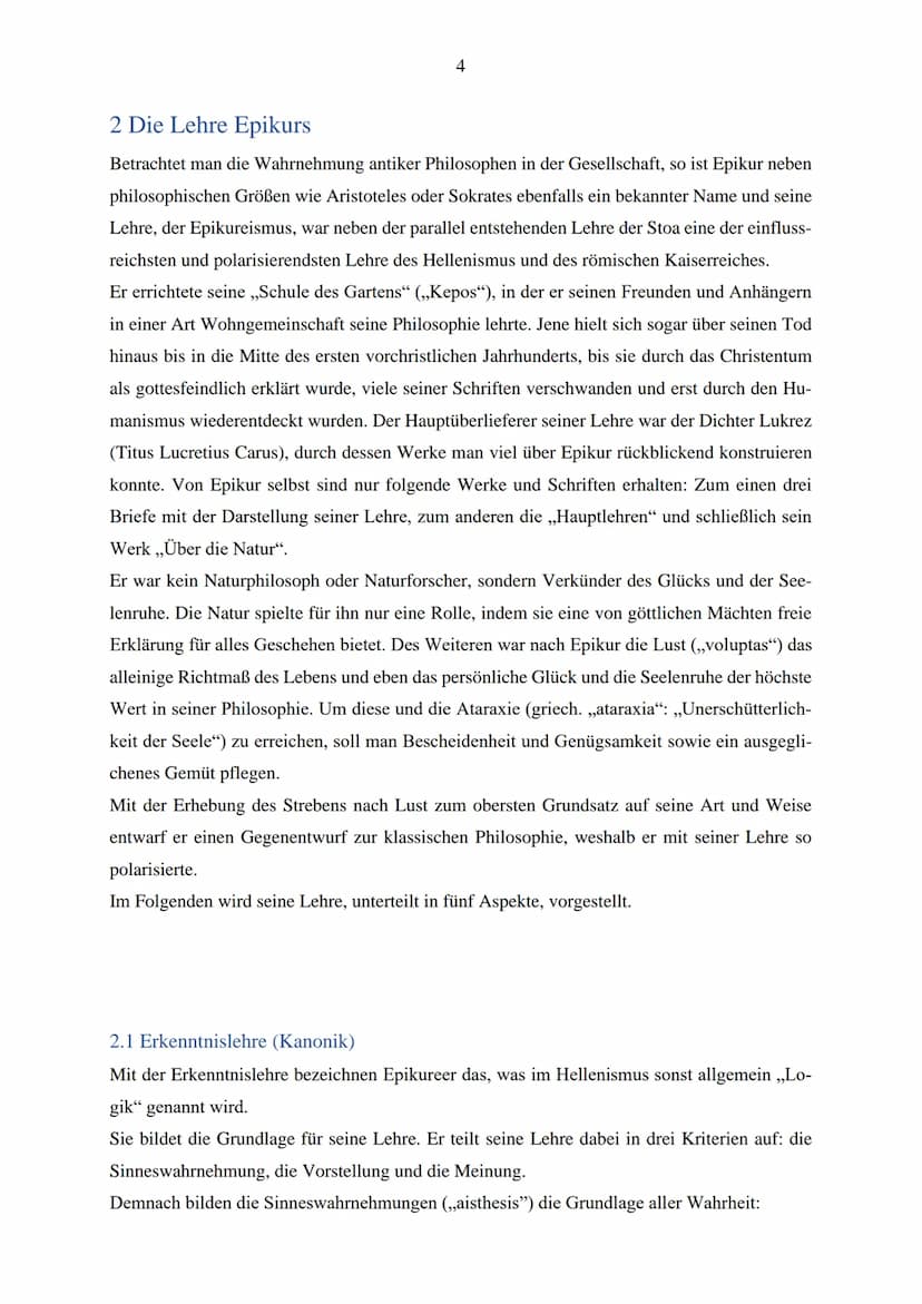 Der Epikureismus
Abb. I
Projektarbeit
Kurs: Grundkurs Latein Q2
Schuljahr 2020/2021 Inhaltsverzeichnis
1 Der Philosoph Epikur.
2 Die Lehre E