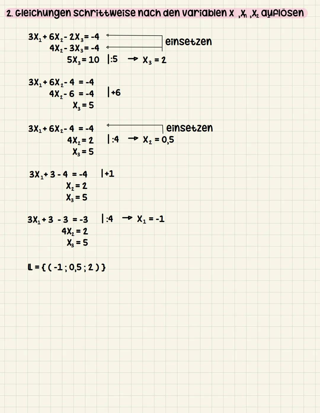 Gauß - Verabran
Lineare gleichungssysteme

Erlaubte Rechenoperationen
1. beliebiges umsortieren der zeilen
2. Multiplikation jeder zeile mit