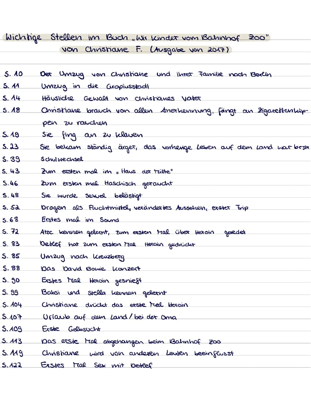 Textstellen „Wir Kinder vom Bahnhof Zoo“