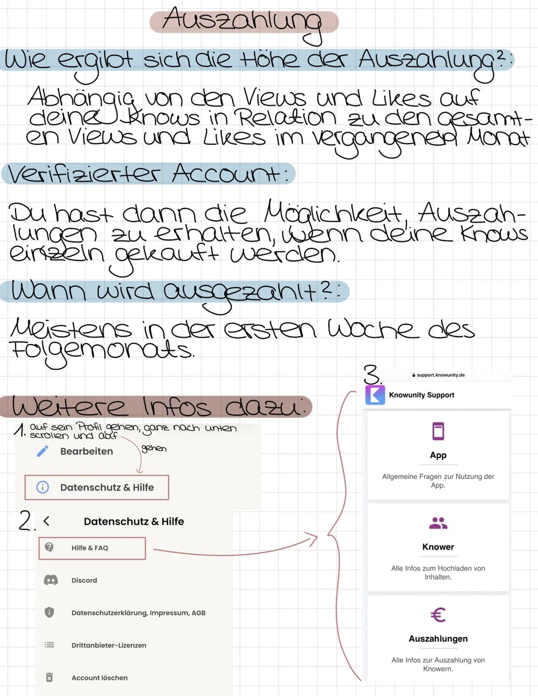Auszahlung
ergilot
sich die Höhe der Auszahlung?:
Abhängig
von den Views und Likes auf
deine Knows in Relation zu den gesamt-
en Views und L