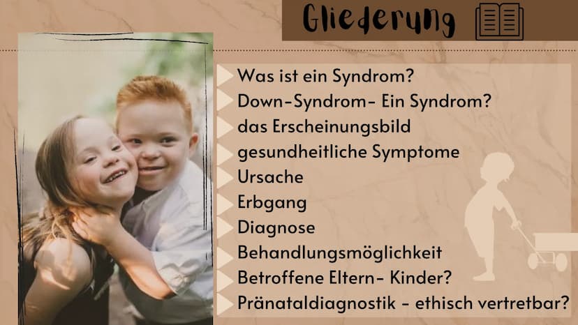 O
Down-Syndrom
eine Erbkrankheit?
Präsentation
Sarah Keller
13.01.2021
BIO LK
HB Gliederung E
Was ist ein Syndrom?
Down-Syndrom-Ein Syndrom?
