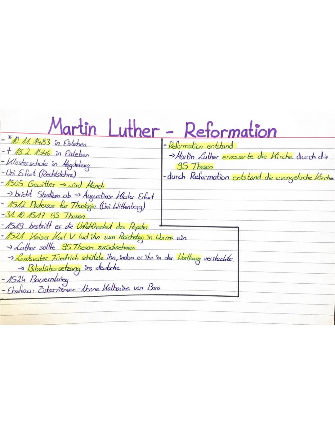 Martin Luther - Reformation
* 10. 11. 1483 in Eisleben
- 18.2. 1546 in Eisleben.
-Klasterschule in Magdeburg
-Uni Erfuct (Rechtslehre)
-1505