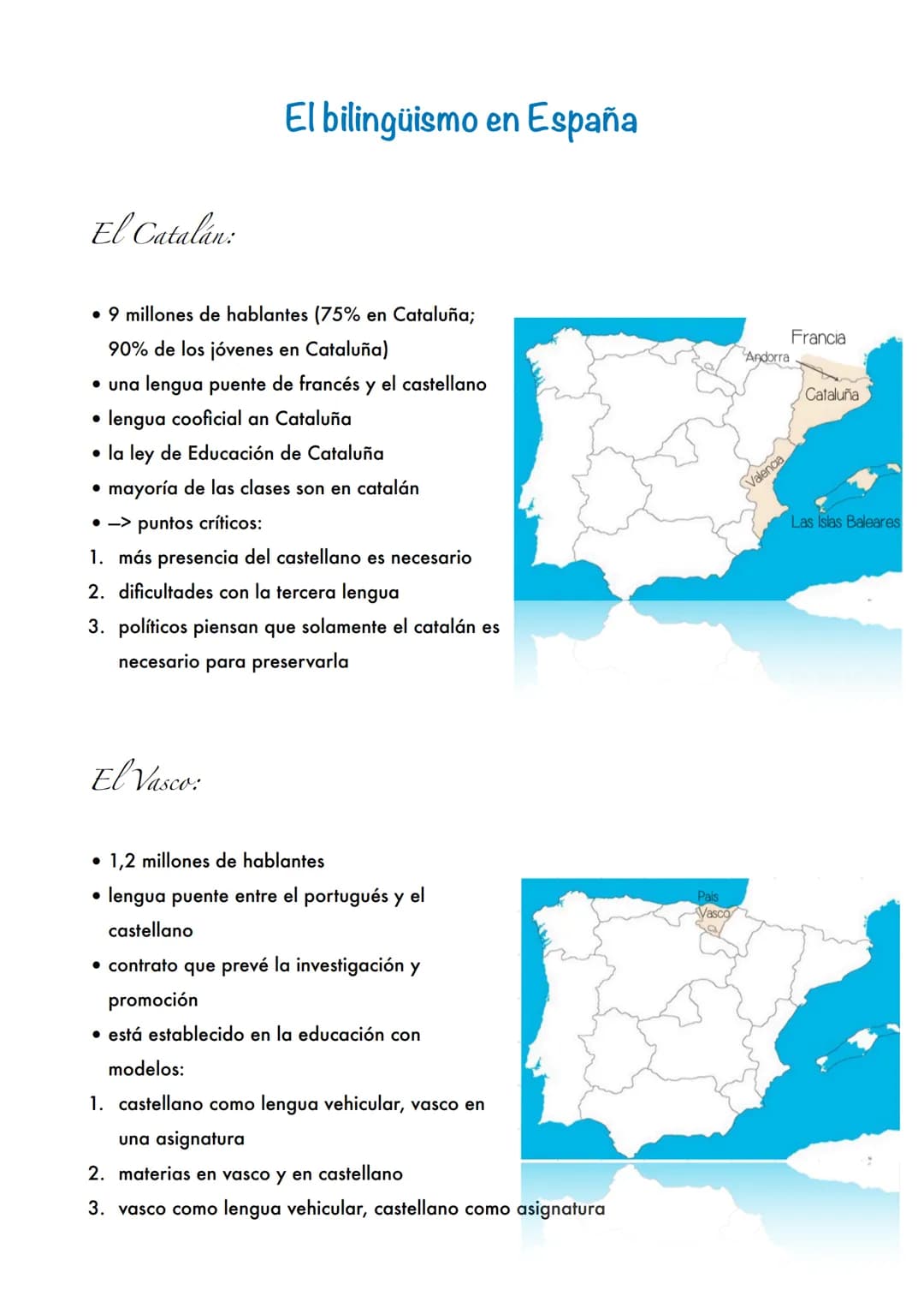 El Catalán:
El bilingüismo en España
• 9 millones de hablantes (75% en Cataluña;
90% de los jóvenes en Cataluña)
una lengua puente de francé