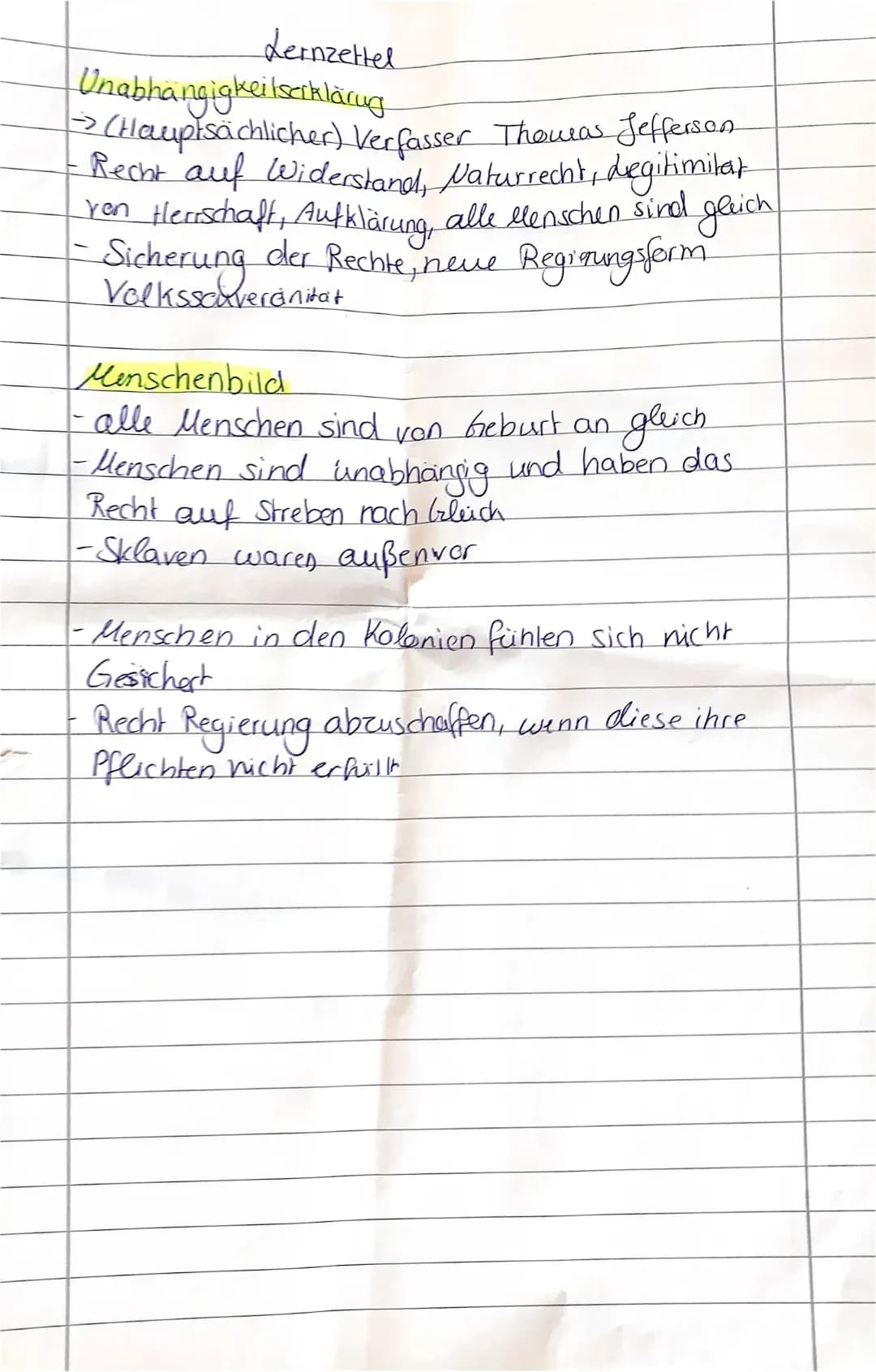 Unabhängigkeitserklärung und Bill of rights 