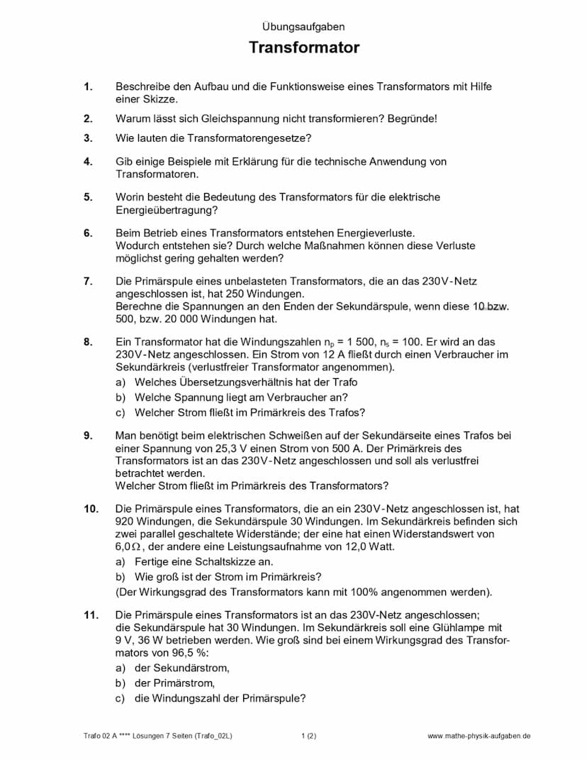 Transformation
Hochspannungstransformator
Ein Hochspannungstransformator ist ein Transformator, welcher für eine
sehr hohe Wechselspannung e