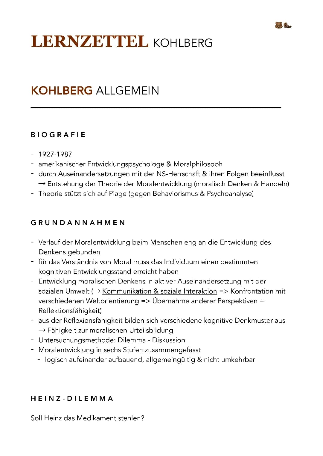 Kohlberg Lernzettel (Abi 2023)