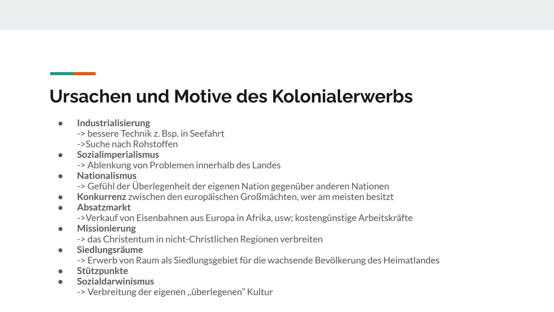 Deutsche Kolonien Deutsche Kolonien Inhaltsverzeichnis
Was ist eine Kolonie?
Was bedeutet Imperialismus?
Ursachen und Motive des Kolonialerw