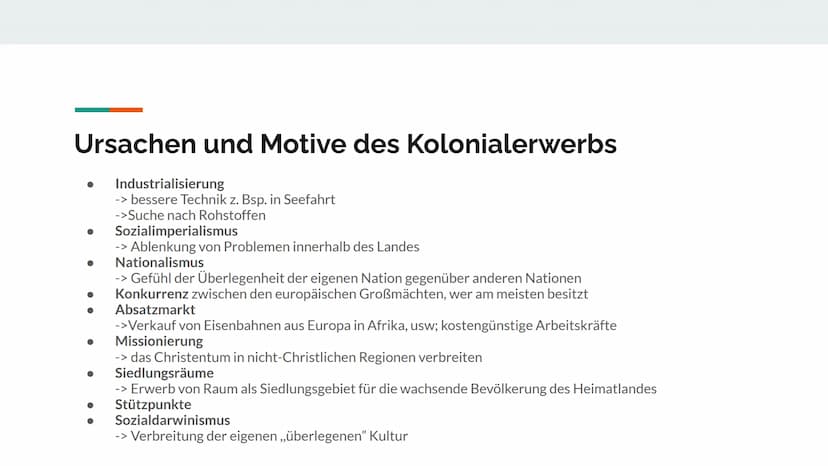 Deutsche Kolonien Deutsche Kolonien Inhaltsverzeichnis
Was ist eine Kolonie?
Was bedeutet Imperialismus?
Ursachen und Motive des Kolonialerw