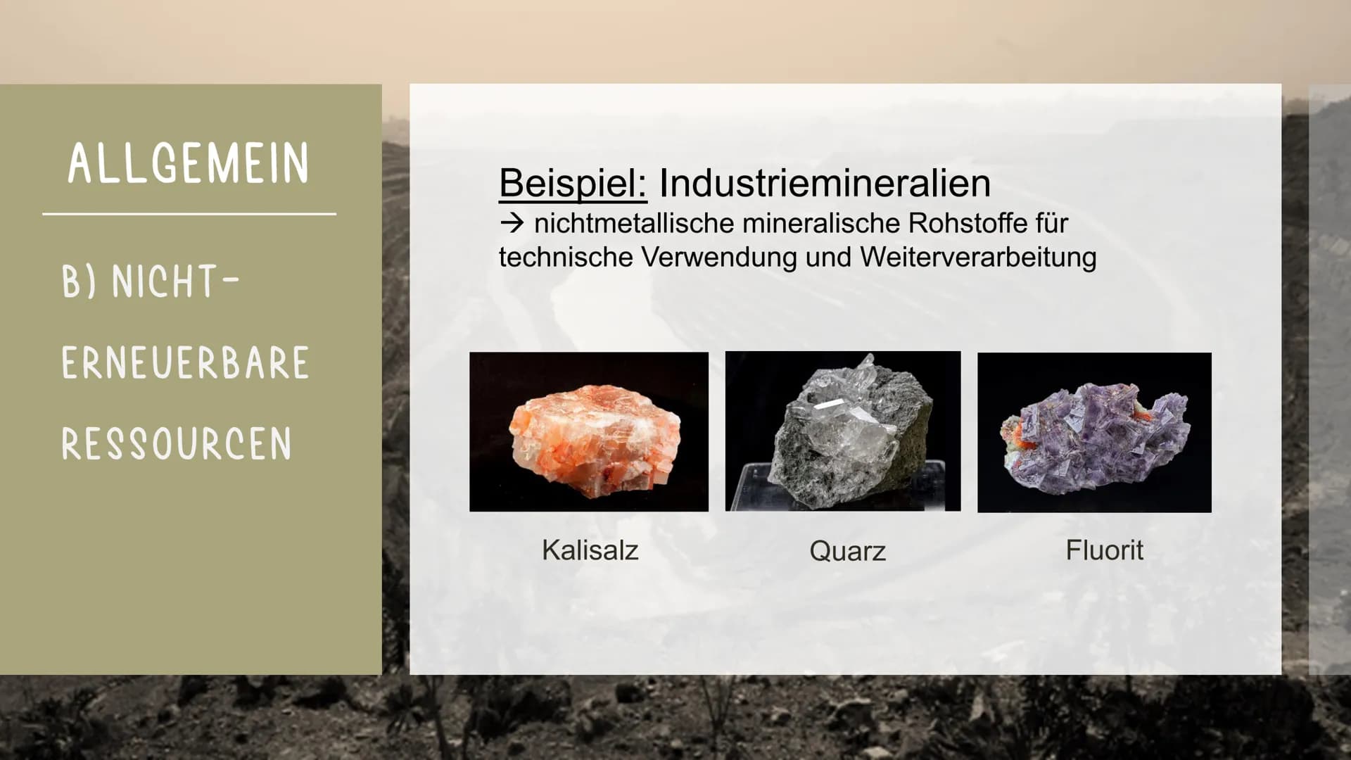 Syndrome des
Globalen Wandels
DAS KATANGA-SYNDROM GLIEDERUNG
1) Allgemein
a) Definition
b) nicht-
erneuerbare
Ressourcen
2) Entstehung
a) Be