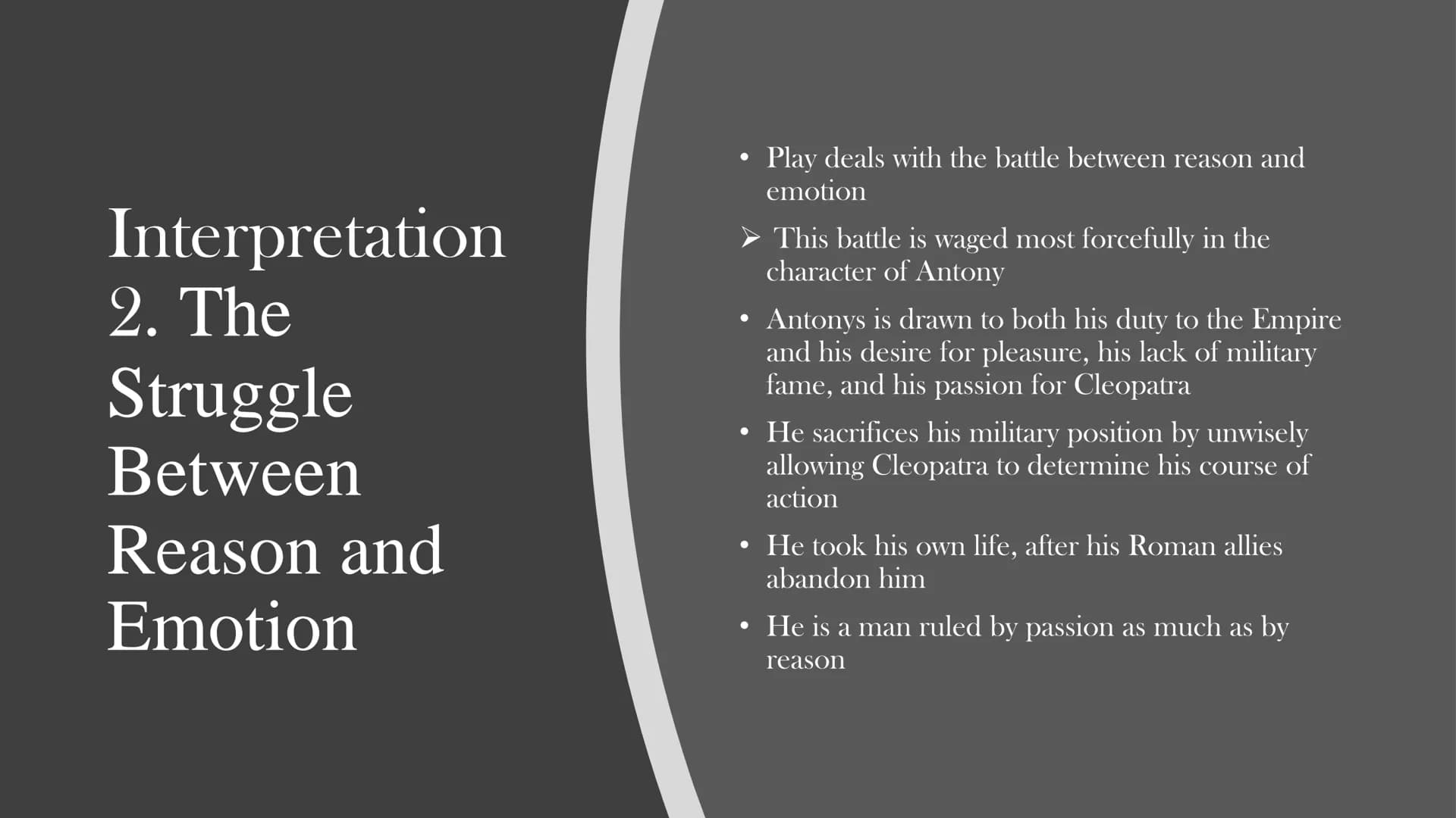 AID
Antony and
Cleopatra -
Shakespeare
A presentation from (NAME) Structure
1. Summary
2. Character Introductions
3. Interpretation
4. Histo