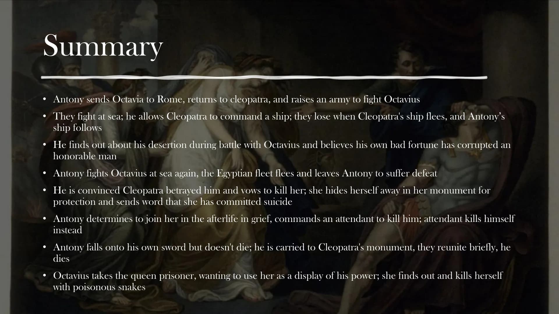 AID
Antony and
Cleopatra -
Shakespeare
A presentation from (NAME) Structure
1. Summary
2. Character Introductions
3. Interpretation
4. Histo