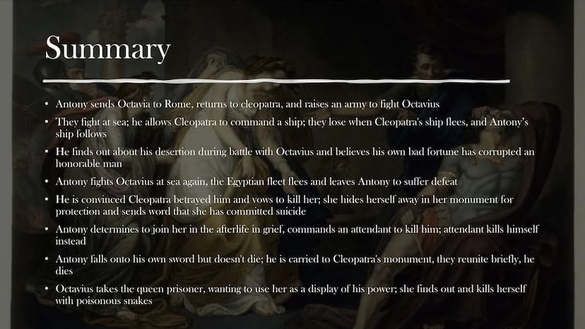 AID
Antony and
Cleopatra -
Shakespeare
A presentation from (NAME) Structure
1. Summary
2. Character Introductions
3. Interpretation
4. Histo