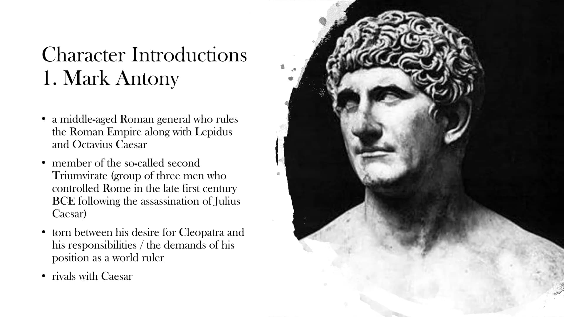 AID
Antony and
Cleopatra -
Shakespeare
A presentation from (NAME) Structure
1. Summary
2. Character Introductions
3. Interpretation
4. Histo