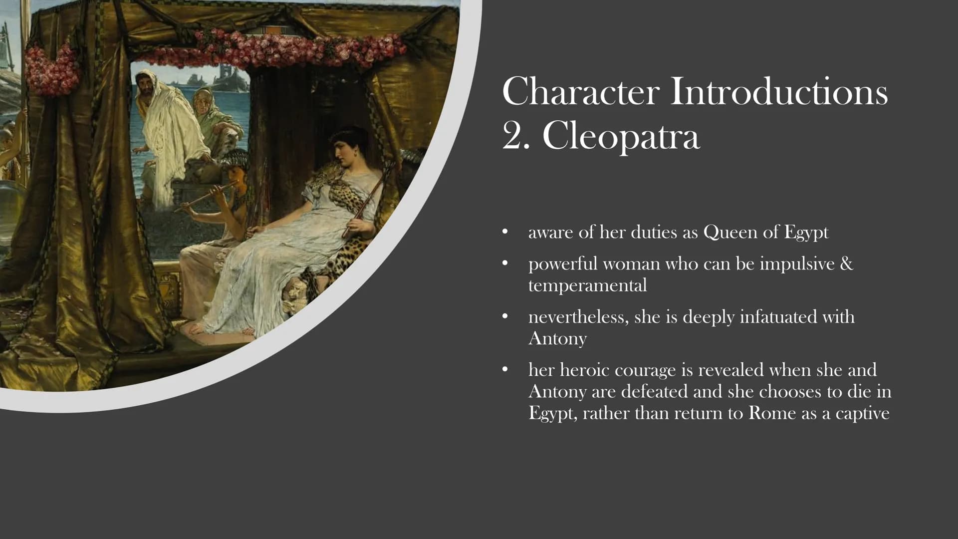 AID
Antony and
Cleopatra -
Shakespeare
A presentation from (NAME) Structure
1. Summary
2. Character Introductions
3. Interpretation
4. Histo