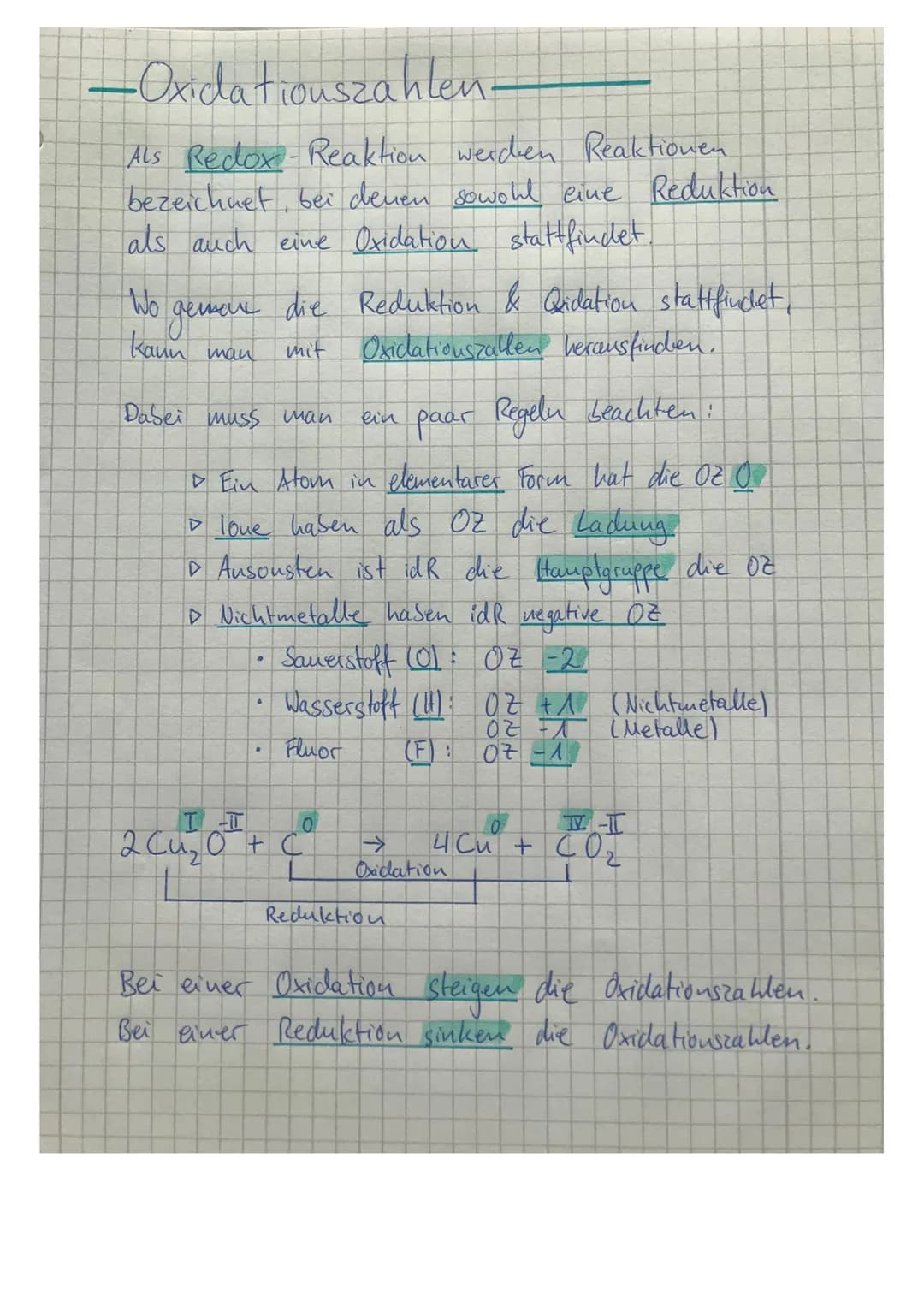 -Oxidationszahlen.
Als Redox-Reaktion werden Reaktionen
bezeichnet, bei denen sowohl eine Reduktion
als auch eine Oxidation stattfindet
Wo g