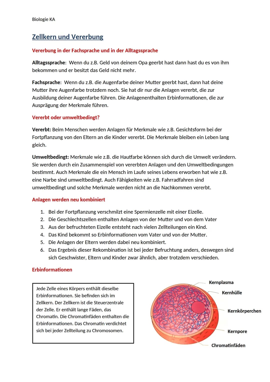 Biologie KA
Lexikon der Fachbegriffe der Genetik
Begriff
Chromatin
DNA
Gen
Genom
Chromosom
Chromatid
Centromer
Karyogramm
Diploider Chromoso