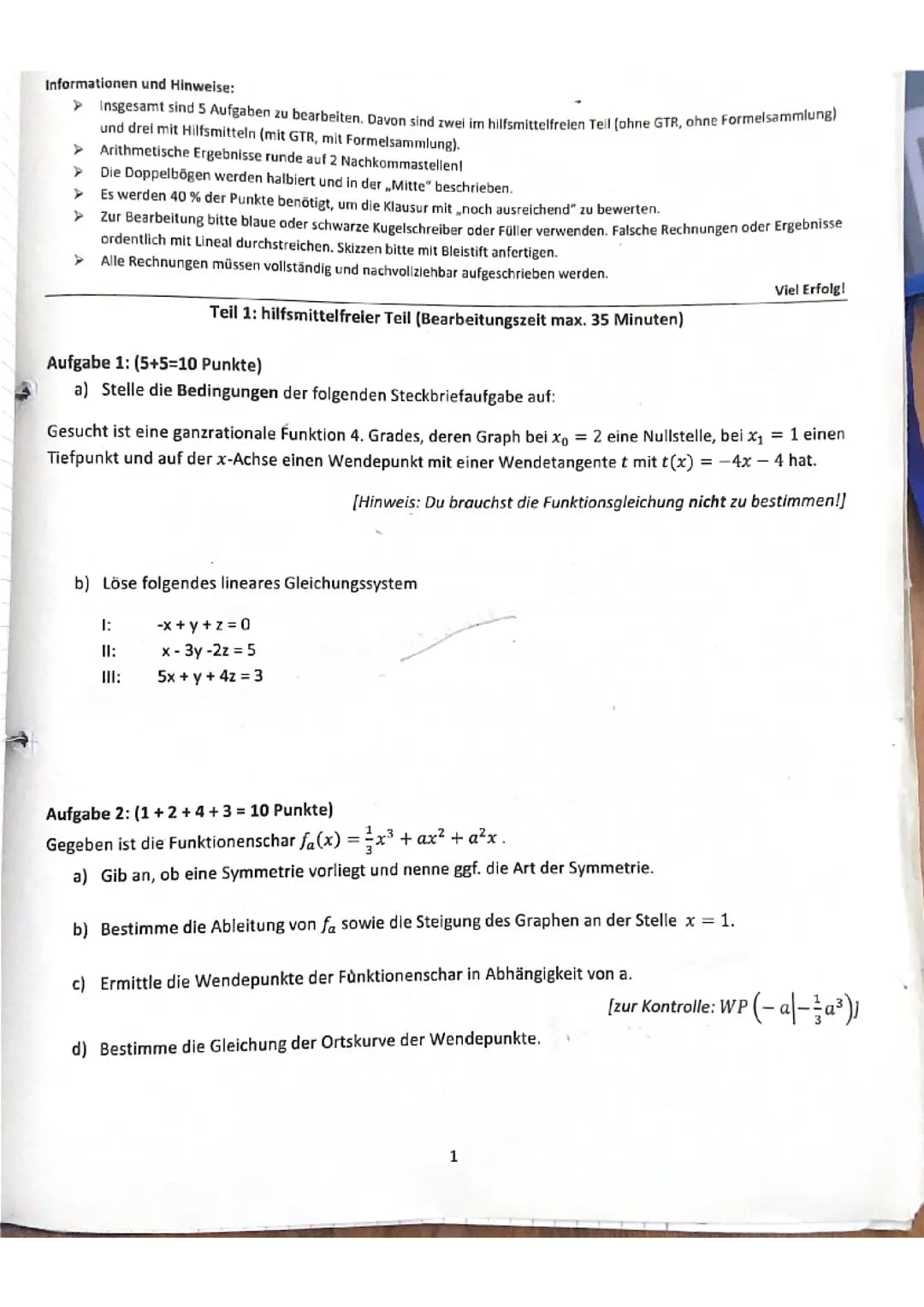  Eigenschaften Ganzrationaler Funktionen Q1 Matheklausur LK 