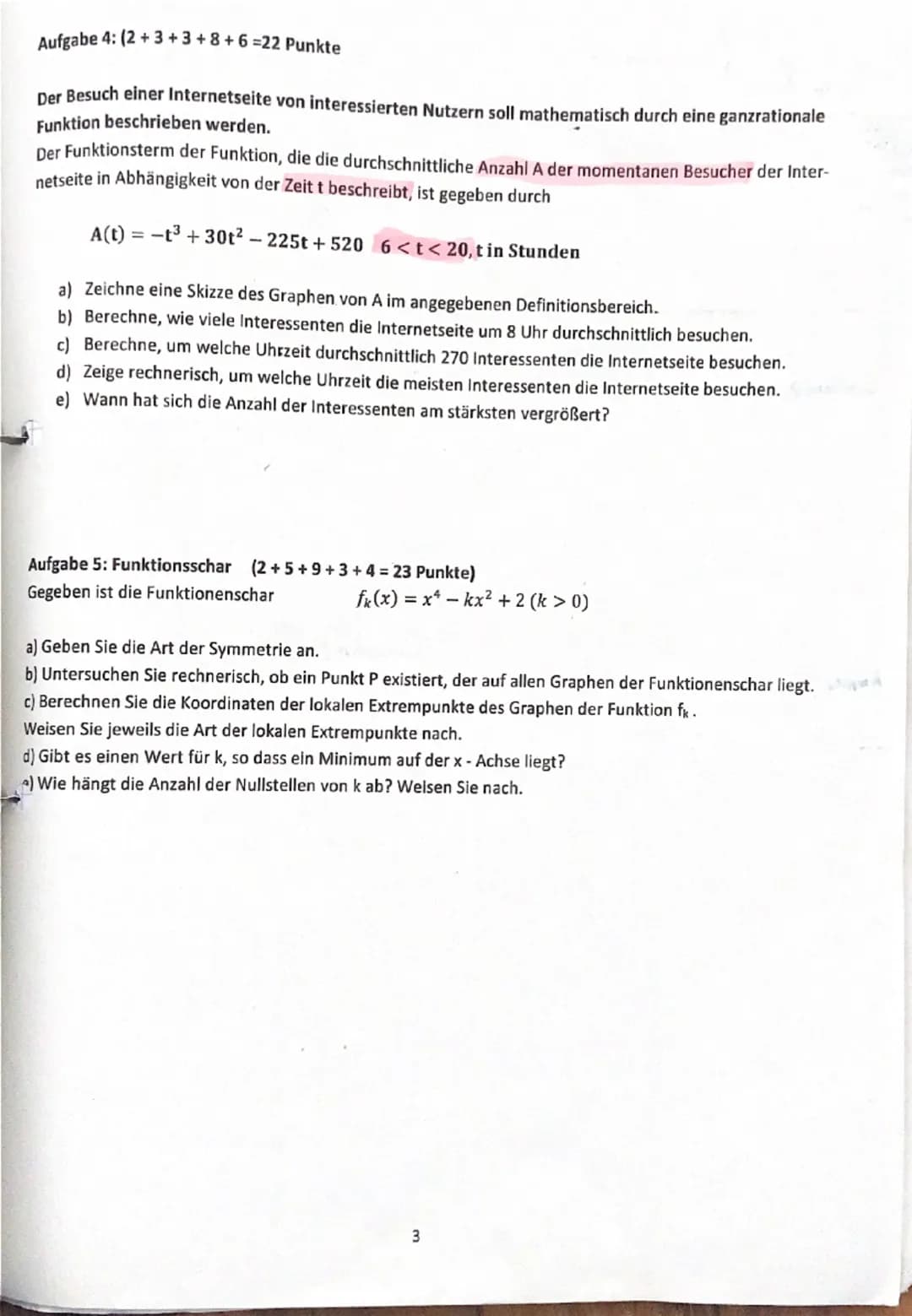 Informationen und Hinweise:
➤ Insgesamt sind 5 Aufgaben zu bearbeiten. Davon sind zwel im hilfsmittelfreien Teil (ohne GTR, ohne Formelsamml