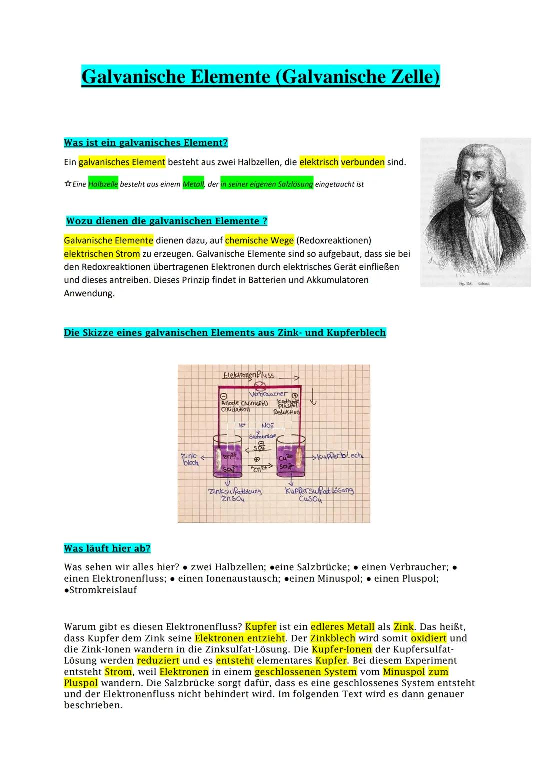 Galvanische Elemente (Galvanische Zelle)
Was ist ein galvanisches Element?
Ein galvanisches Element besteht aus zwei Halbzellen, die elektri